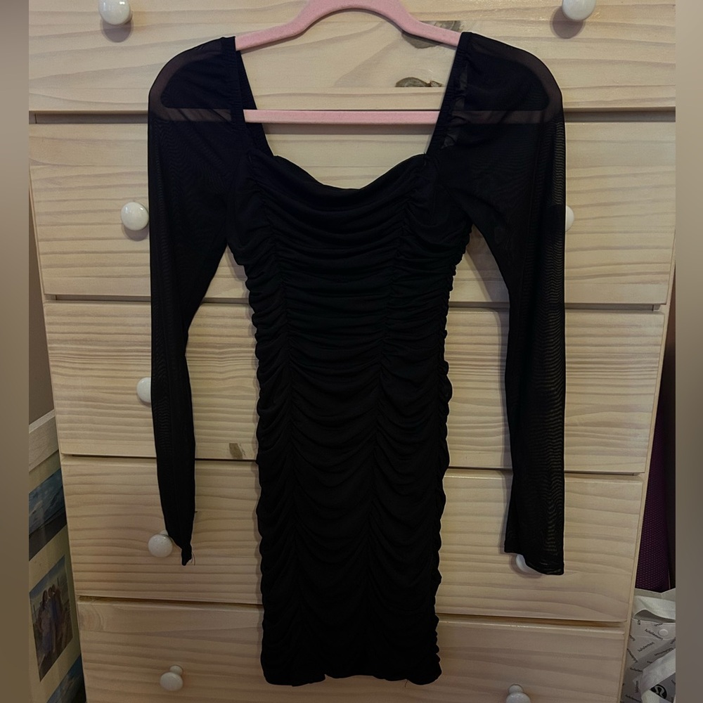Black Scrunchy Mini Dress